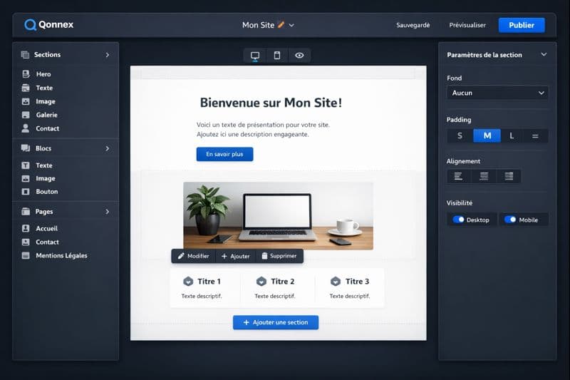 Qonexia Studio - Interface de création de site